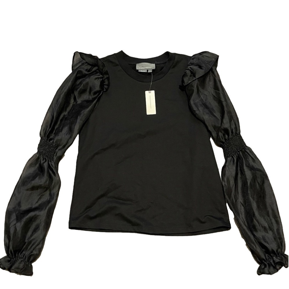 Anthropologie Top Long Sleeve Tule Sleeve Size XS cree neck Black - Picture 1 of 4
